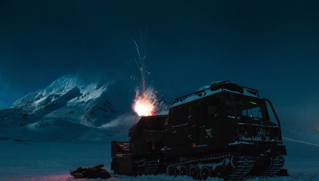 ROYAL MARINES LIVE MORTAR FIRING IN THE ARCTIC DURING AQUILA 19.