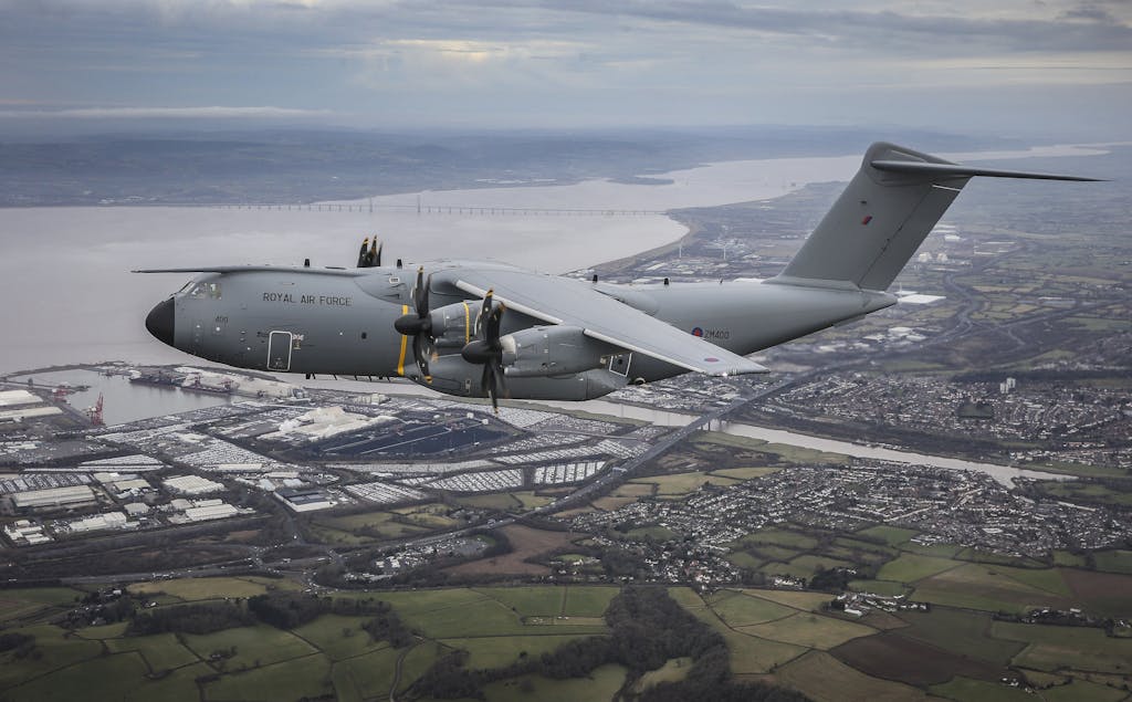 The UK's first A400M 'Atlas' seen here in flight over England.
