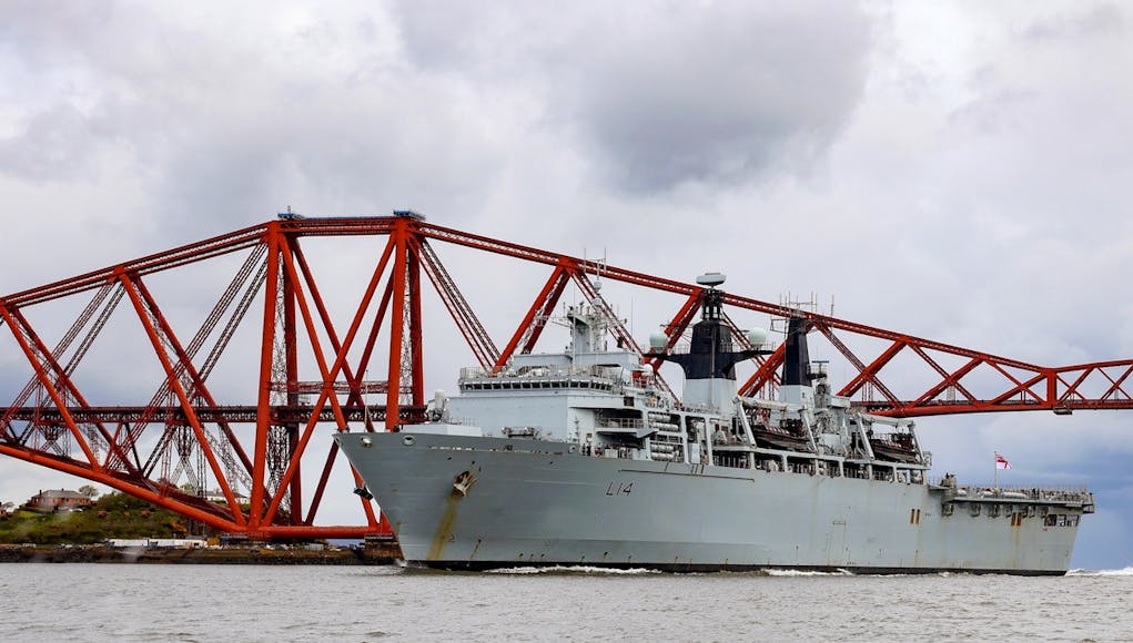 HMS ALBION ENTER HARBOUR IN SCOTLAND