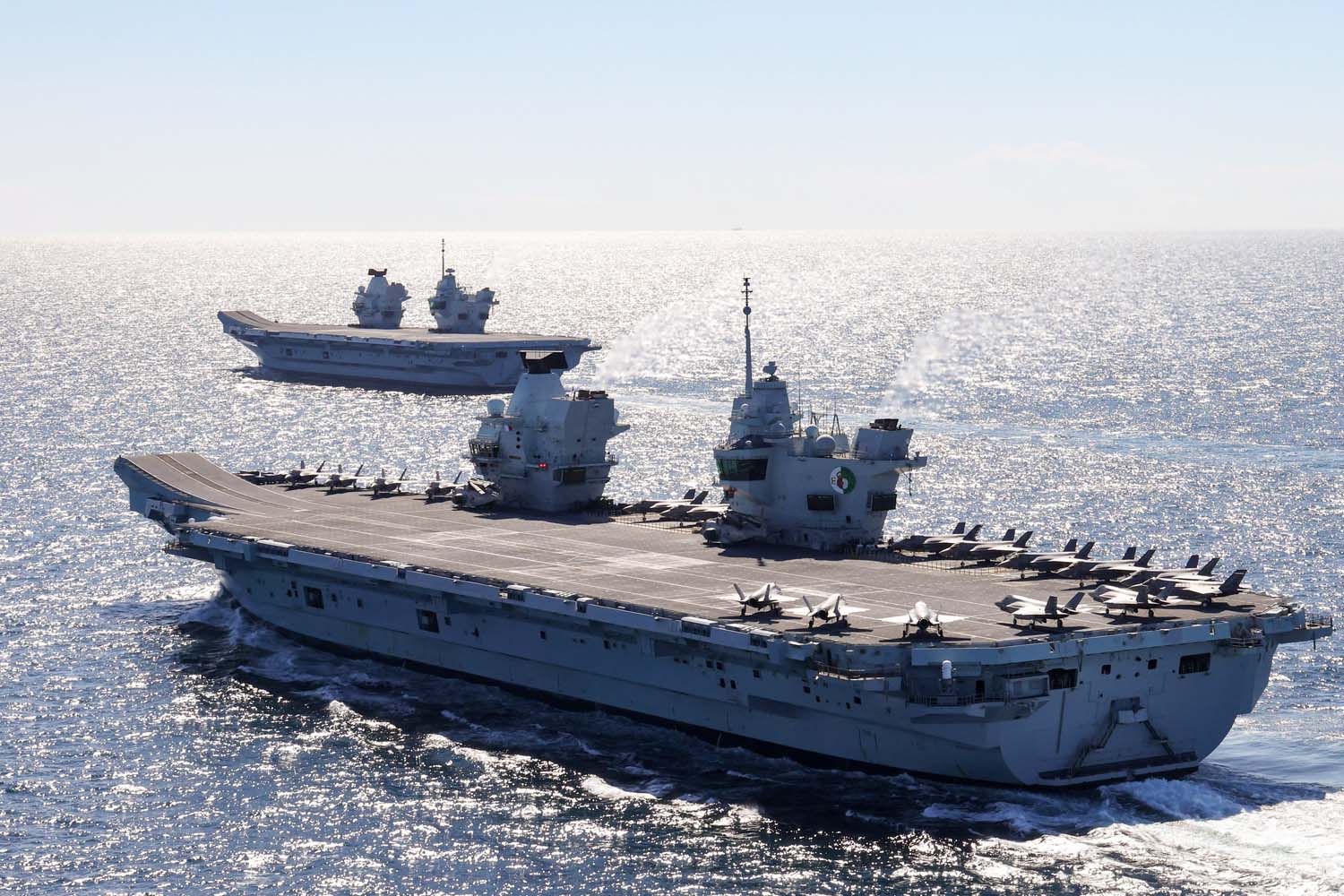 Two Massive British Aircraft Carriers Sail Together   FLEET 20210519 AP0001 042 