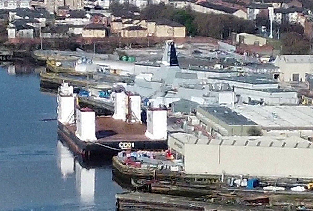 Drone shots catch glimpse of warship fitting out in Glasgow