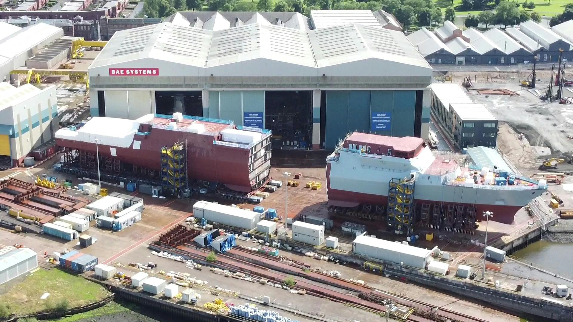Rear half of HMS Cardiff rolled out of build hall