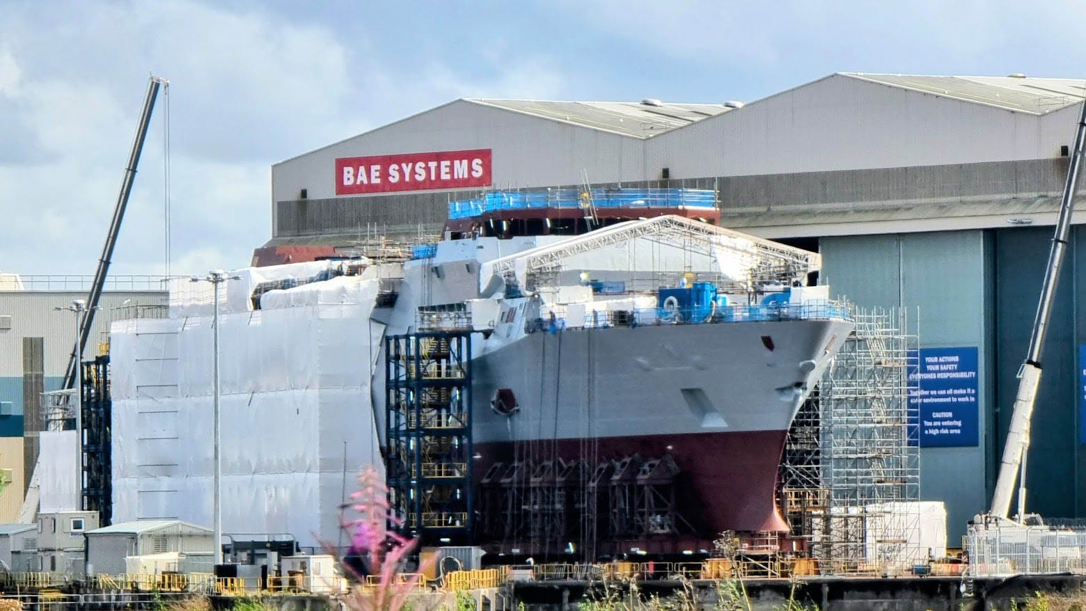 Drone shots show Type 26 Frigate HMS Cardiff build progress