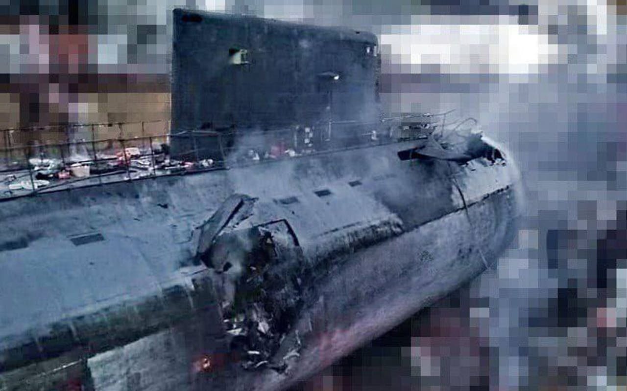 The images of the Russian submarine that was seriously damaged in