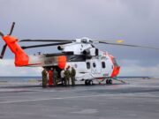 Norwegian SAR helicopter lands on British aircraft carrier