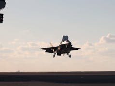 F-35 in rolling vertical landing on HMS Prince of Wales