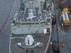 Stunning drone shots of Canadian warship in Edinburgh