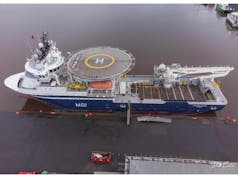 Impressive drone shots show new minehunting mothership