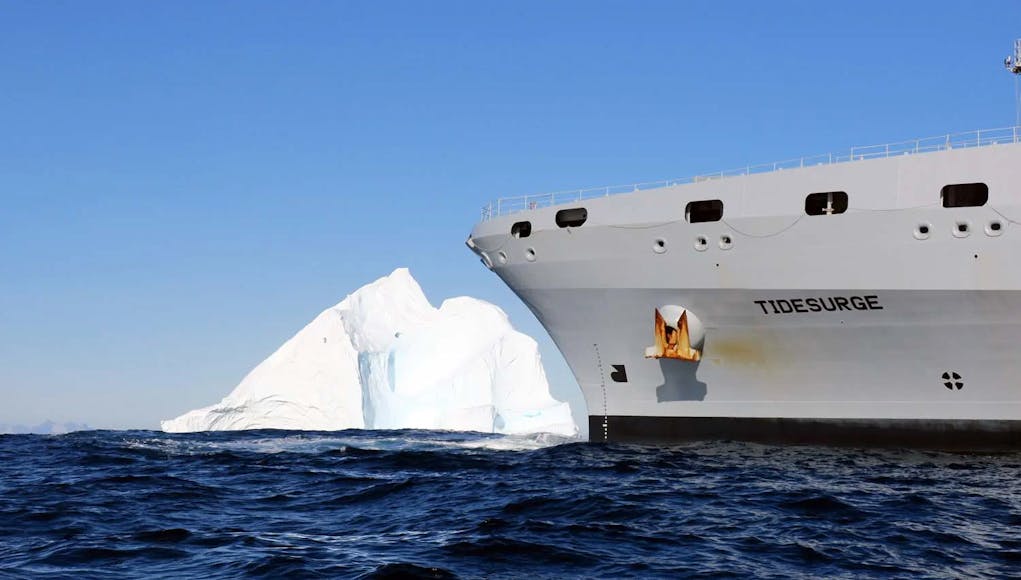 RFA Tidesurge negotiates the iceberg infested waters 1