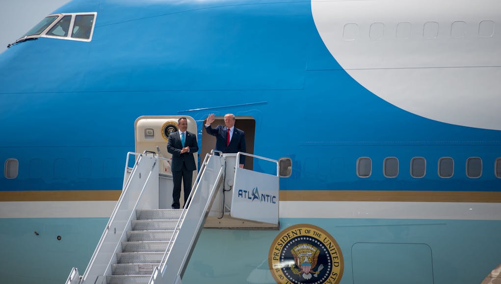 President Trump arrives at the Kentucky Air National Guard Base