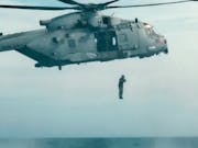 British Commandos jump from Merlin into the sea
