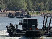 British and German troops cross the Rhine