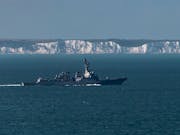 USS Winston S. Churchill pictured passing Dover White Cliffs