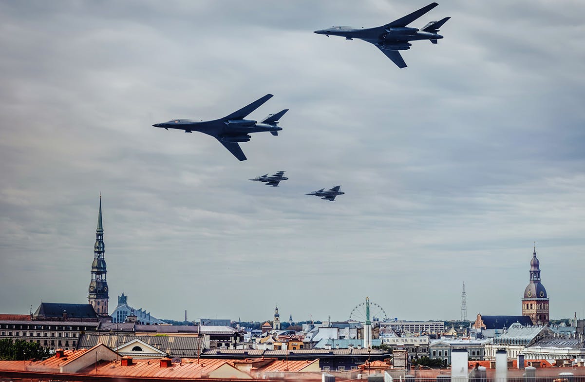 American bombers fly low over Riga in message to Russia