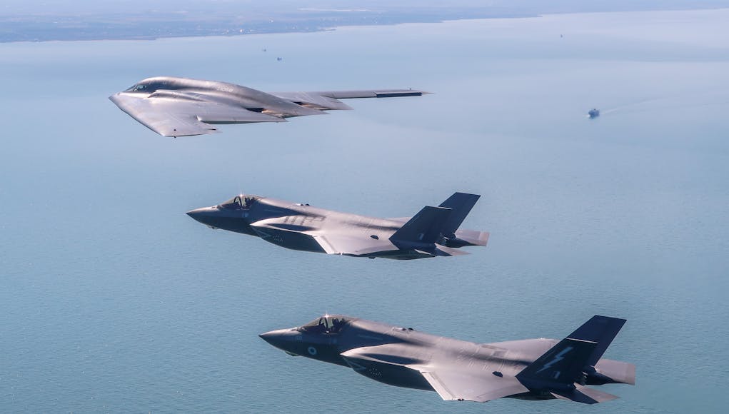 In Pictures British F 35 Jets Fly With American B 2 Stealth Bombers In Pictures British F 35 Jets Fly With American B 2 Stealth Bombers