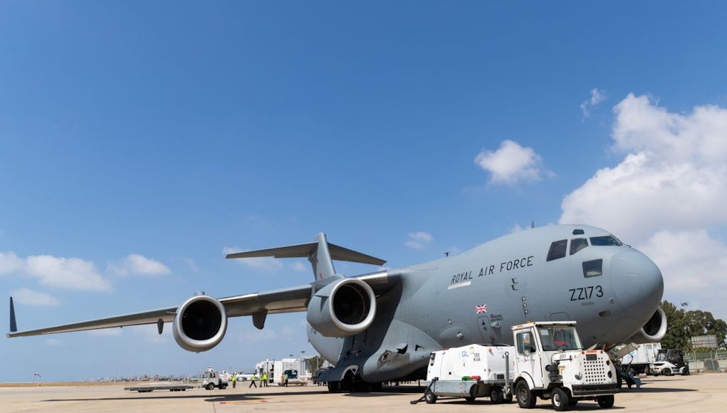 RAF C-17 Delivers Cold Storage Containers to Beirut