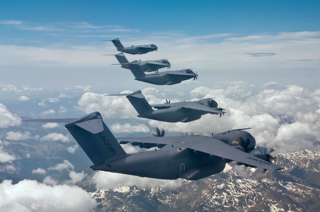A400M Atlas aircraft in formation over Spain.