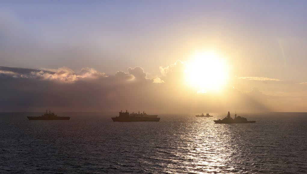 HMS ALBION GOES INTO ACTION STATIONS