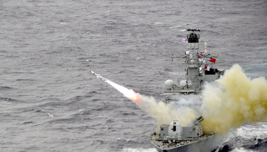HMS Montrose Firing a Harpoon Missile