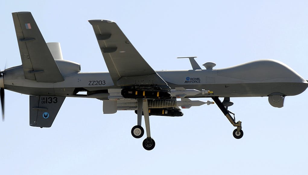 Armed RAF Reaper Aircraft Approaches Kandahar Airfield, Afghanistan