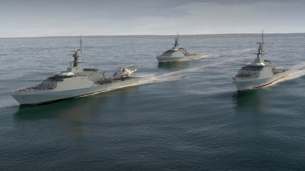 An artists impression of HMS Forth, Medway and Trent sailing together