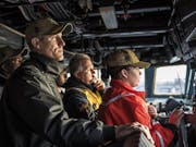 USS Porter departs Plymouth after waiting on storm to pass