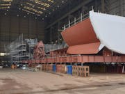 Hull of Type 26 Frigate HMS Glasgow taking shape