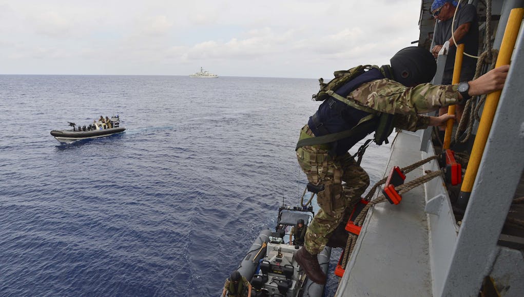 HMS Montrose conducts VBSS exercise with USNS Guadalupe