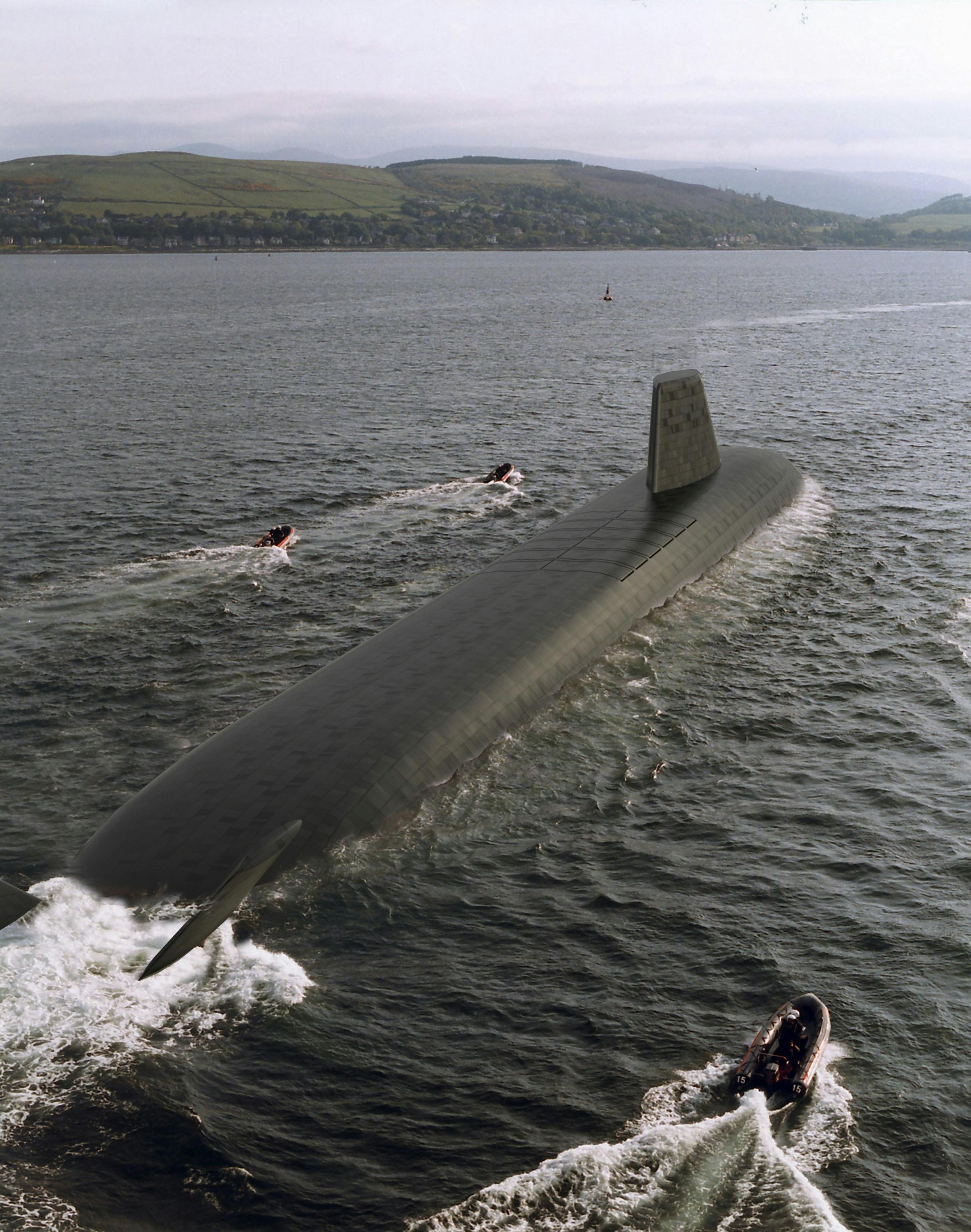 This Trident Submarine is a Nuclear powered vessel contributing to NATO's nuclear deterrent. It is an advanced, high speed, long endurance underwater sub. These displace over 16 thousand tonnes and offer spacious accommodation on three decks. These carry