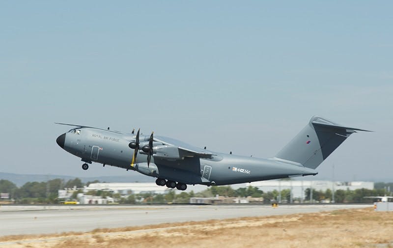 The RAF's first Atlas seen here taking off for the first time in August at Seville.