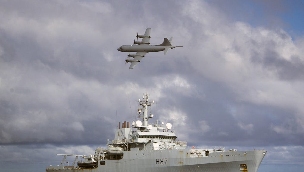Australian Orion MPA Flying Over HMS Echo During Search for Malaysian Airliner MH370