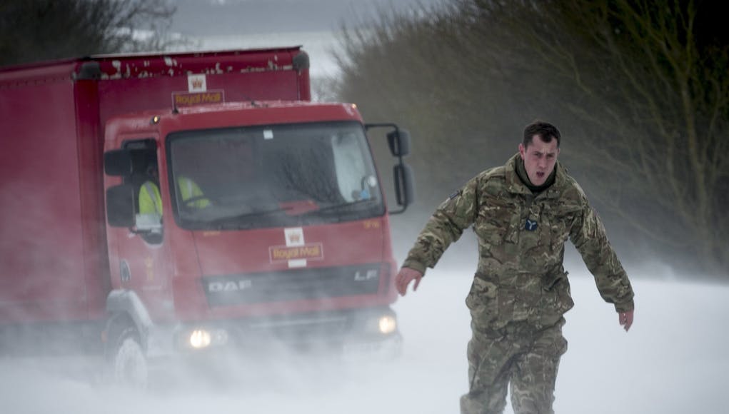 Military personnel assit emergency services, as Storm Emma brings snow and ice to the county.