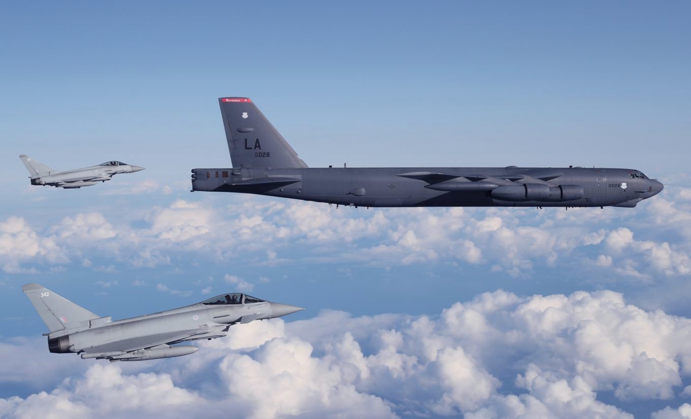 British Typhoon Jets Fly With US B-52 Bombers