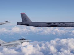 British Typhoon jets fly with US B-52 bombers