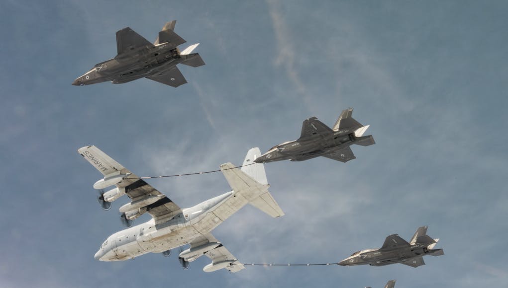 F-35B; F35B; VMFAT-501; Warlords; MCAS Beaufort; Beaufort; South Carolina; British F-35; UK; 4-ship; KC-130J; aerial refueling
